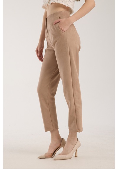 Gugus Kadın Beli Pensli Süet Pantolon Havuç/şalvar Model Bej