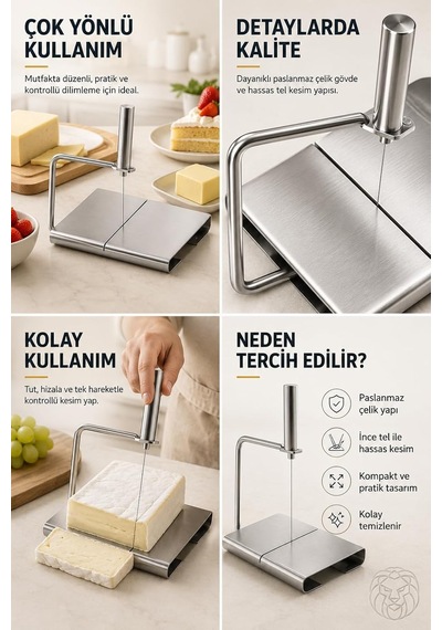Peynir Ve Tereyağı Dilimleyici 5 Yedek Telli Tel Kesici Lüks Şarküteri Kaşar Dilimleme Standı Aparatı 304 Pasl Diğer