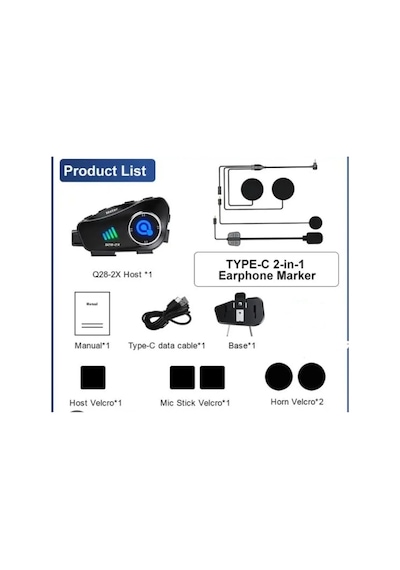 Q28 2x 2 Eşleşmeli Motosiklet Kask Kulaklık 1080p Su Geçirmez Intercom