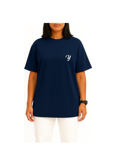 Bahriyeli Collection Oversize Y Harfi Cep Baskılı Unisex T-shirt Lacivert