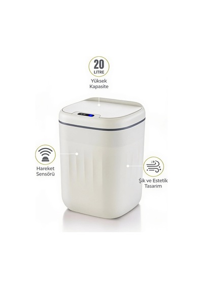 20 Litre Hareket Sensörlü Akıllı Çöp Kovası Beyaz