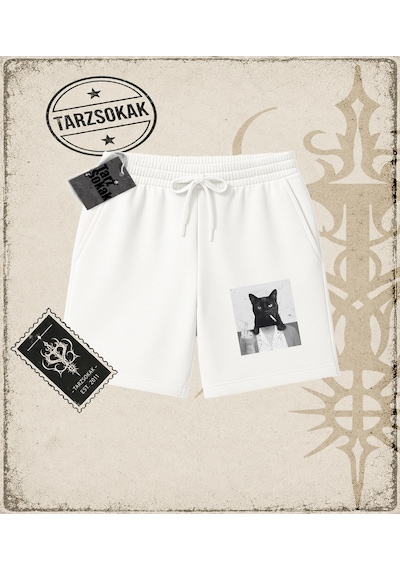 Tarzsokak Gotik & Grunge Streetwear Catwoman Unisex Şort Beyaz