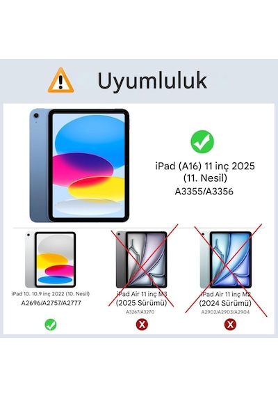 Apple iPad Uyumlu 11. A16 11inç/10. 10.9inç İle Uyumlu Kılıf Pu Deri Standlı Case Sku: Zeusb0dwxwhss7 Arka Kapak