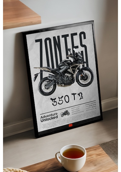 Zontes 350 T2 Siyah Ahşap Çerçeveli Poster, Dekoratif Motosiklet Duvar Tablosu