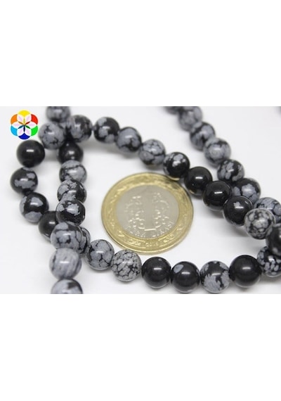 Kar Tanesi Obsidyen Taşı YARIM Dizi 8mm (18cm uzunluğundadır)
