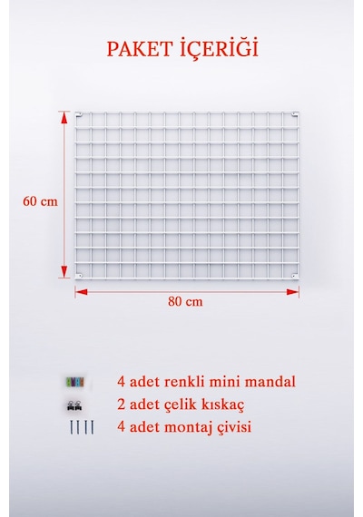 60x80 Tel Pano Beyaz, Metal Fotoğraf Askısı -- İki Adet Kıskaç Ve Dört Adet Mini Mandal Hediyeli