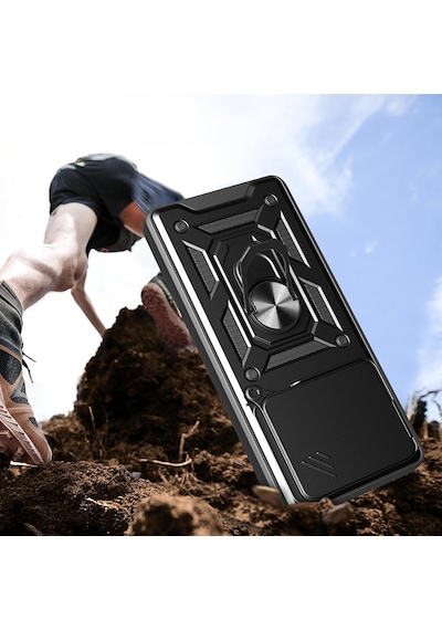 Xiaomi Redmi Note 14 4g Kılıf Sürgülü Kamera Koruyucu Manyetik Standlı Tank Koruma Celikaksesuar Mavi