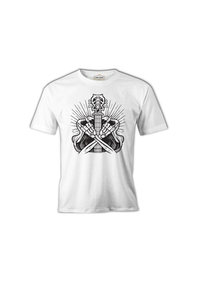 Skeleton Silhouette Making Rock Sign Beyaz Erkek Tshirt 001