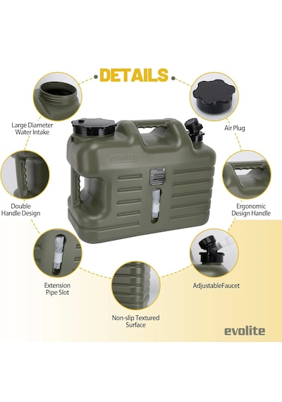 Evolite Deep 18.5 L Musluklu Kamp Su Bidonu Haki