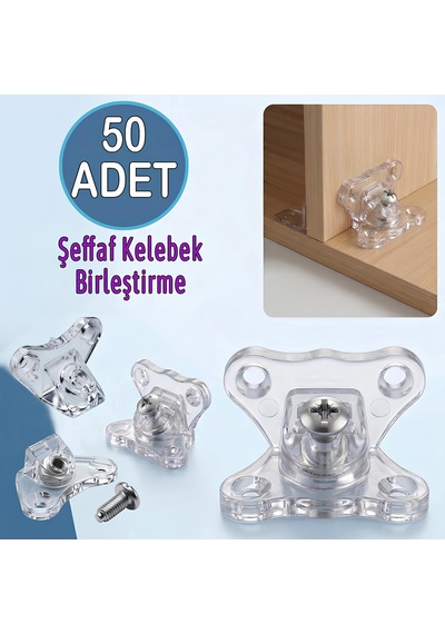 Açılı T Bağlantı Dereceli Çektirme Şeffaf Plastik Köşe Birleştirme Kelebek 50 Adet
