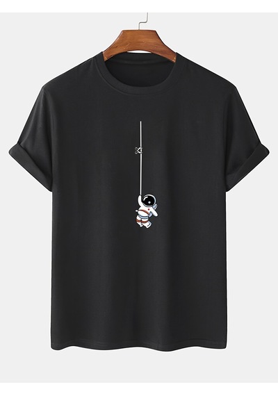Unisex Mini Astranot Tasarım Basklı Tshirt Siyah