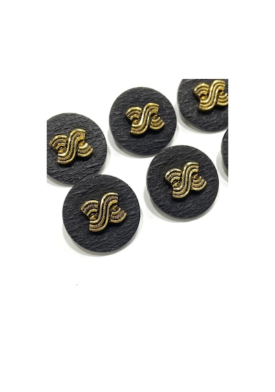 Trençkot Ceket Düğmesi / Kabartma Gold Detaylı / Siyah 2,2 Cm / Kod:2620