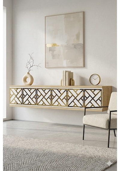 Tda1238dbg Arex Duvara Montaj Tv Sehpası Safirmeşe-beyaz-gold 120cm