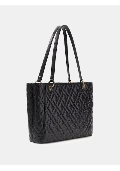Guess Isemay Logo Patent Shopper Kadın Omuz Çantası Hwgg9628250 Siyah