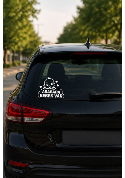 Araba Camı Bebek Var Stickerı 17x17 Cm Beyaz Oto Cam Stickerı Baby On Board Oto Sticker Dijital Baskı