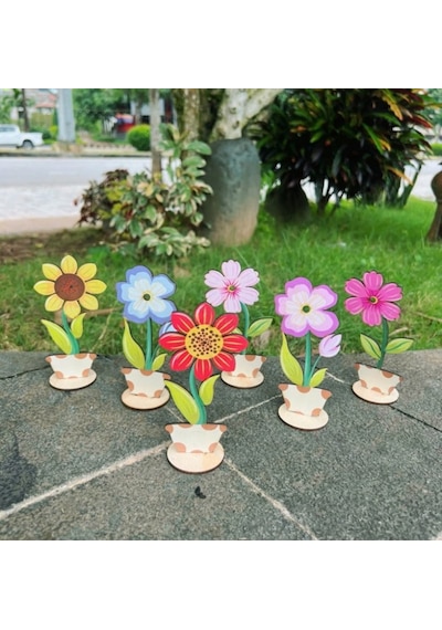 Ahşap Boyanabilir Güneş Çiçeği Figürü 8x15 Cm - 3mm Mdf Okul Öncesi Boyama Etkinlik Seti 10 Adet