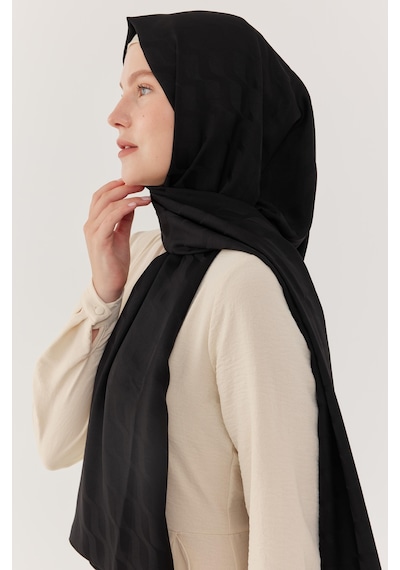 Mirsoy Scarf Dalga Desen İpeksi Jakar Şal - Siyah Siyah