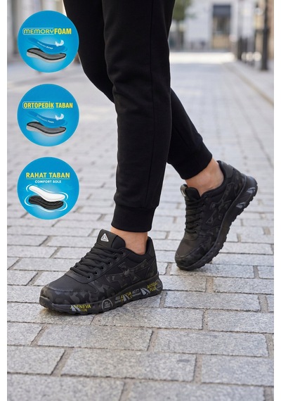 Mc Jamper Siyah Bağcıklı Rahat Memory Foam Taban Erkek Yürüyüş Ve Spor Ayakkabı Sneaker 2444 Cilt