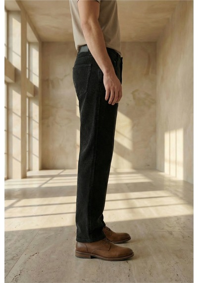 Little Cup Jeans Co Erkek Baggy Fit Rahat Kalıp Kadife Siyah Pantolon