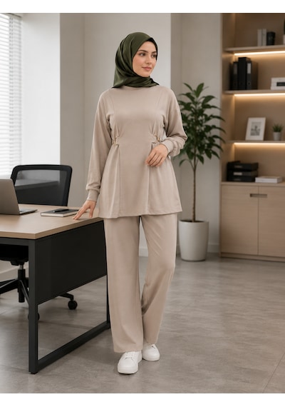 Stilkusagi Kadın Bej Yandan Bağlamalı Oysho Modal Rahat Kesim Günlük Tesettür Eşofman Takımı Stilkusagi Kadın Bej Yandan Bağlamalı Oysho Modal Rahat Kesim Günlük Tesettür Eşofman Takımı