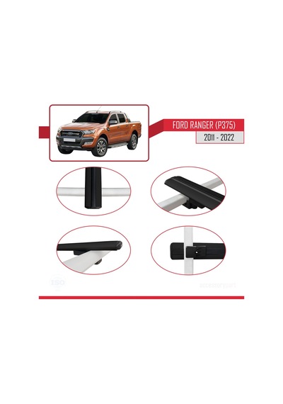 Ford Ranger 2011-2022 Arası İle Uyumlu Basic Model Ara Atkı Tavan Barı Siyah 3 Adet