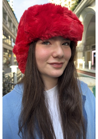 Mollycrush Genç Kırmızı Peluş Pilot Şapka Uniseks Trend Kulaklıklı Kışlık Ushanka Model Kırmızı