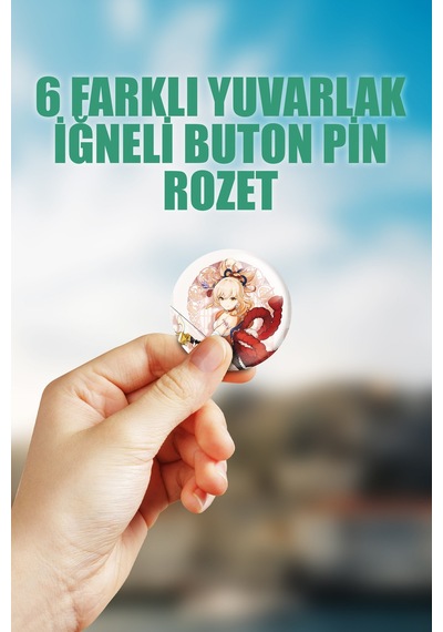 Yoimiya Genshin İmpact Çanta Süsü Rozet İğneli Buton Rozet Seti 6 Adet Çok Renkli