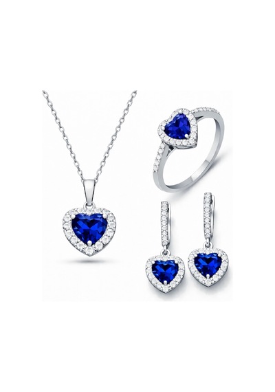 Gümüş Mavi Taşlı Kalpli Kadın Set Sl6981 07607284