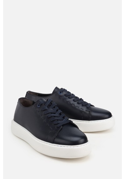 Yaya Erkek Lacivert Deri Bağcıklı Kalın Tabanlı Günlük Sneaker