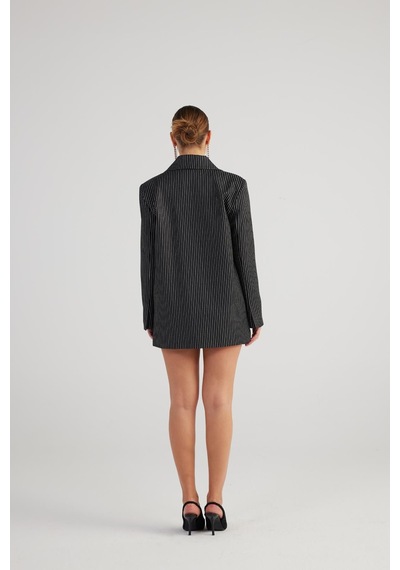 Holly Lolly Oversize Kesim Simli Çizgili Eden Blazer Ceket Siyah