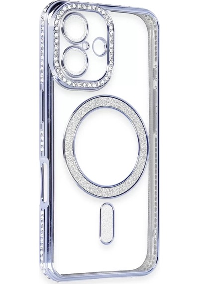 Newface Apple İphone 16 Kılıf Joke Simli Magneticsafe Kılıf - Mavi