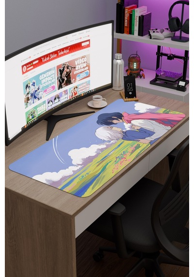 Howl's Moving Castle Dikişli Kauçuk Oyuncu Mousepad V1 - 90x40 Xxl Gaming Mouse Pad