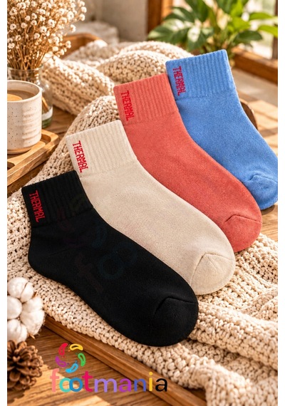Footmania Kadın 4 Çift Renkli Kışlık Havlu Çorap Soft Touch Çok Renkli
