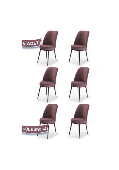 Canisa Concept Dexa Serisi, Üst Kalite Yemek Odası Sandalyesi, Metal Kahverengi Iskeletli, 6 Adet Sandalye Gül Kurusu, Metal