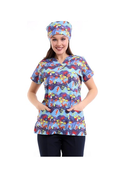 Yarasa Kol Dijital Unisex Desenli Üst - 6530 Deniz Canlıları