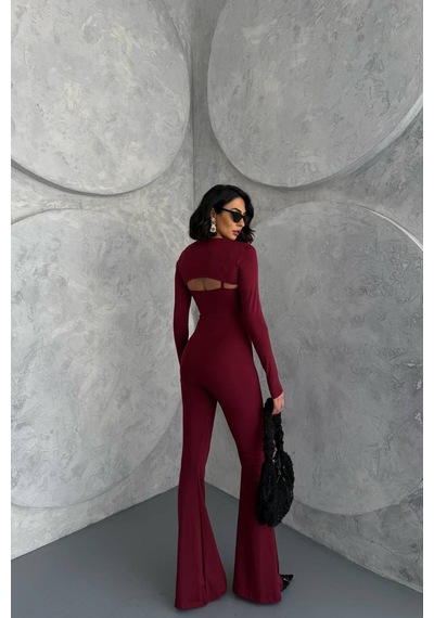 Neşeli Butik Kadın Bordo Bolero Detaylı İspanyol Tulum Nbdf120