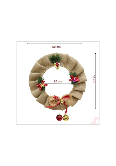 Yılbaşı 50cm Jüt Kapı Çelengi, Led Işıklı