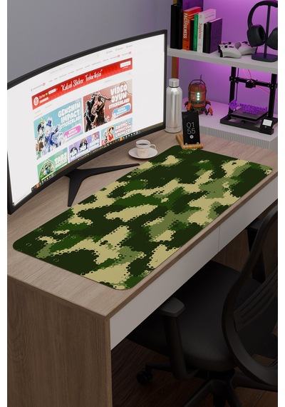 Kamuflaj Kaymaz Dikişli Kauçuk Oyuncu Mousepad V1 - 90x40 Xxl Gaming Mouse Pad Fare Altlığı