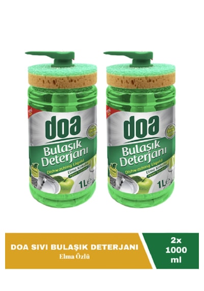 Doa Sıvı Bulaşık Deterjanı Elma Özlü 1 Lt Süngerli X 2 Adet