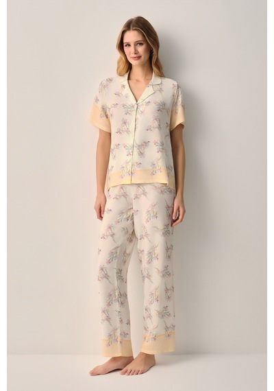 Suwen Aurel Gömlek Yaka Pijama Takımı Sh26507660b338 Ekru