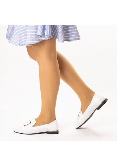 Kadın Hakiki Deri Günlük Klasik Loafer - Babet Ayakkabı Beyaz