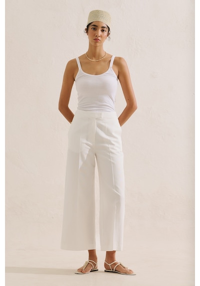 Manuka Klasik Geniş Paça Kısa Pantolon Ekru Ss26pnt00041-01 No