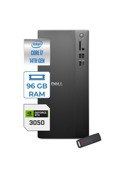 Dell Tower Essential QVT1260 BTO-01400723P31-126000723P31 i7-14700 96 GB 256 GB SSD RTX3050 W11P Masaüstü Bilgisayar + USB Bellek