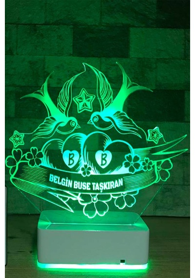 Sevgiliye Özel Sen & Ben Ve Kuşlar 3D Led Lamba