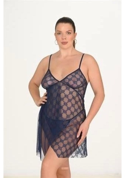 Aria's Closet Arias Closet Büyük Beden Lacivert Gecelik 3046 Lacivert