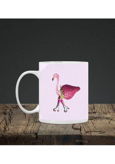 Baskılı Kupa & Pembe Çilekli Flamingo Motifli Mouse Pad 23x19cm Fare Altlığı Kaydırmaz Taban De586 O Mousepad