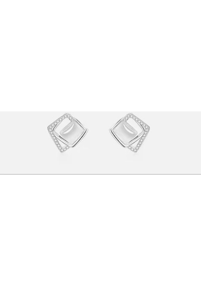925 Ayar Gümüş Kristal Taşlı Geometrik Kare Küpe Gümüş