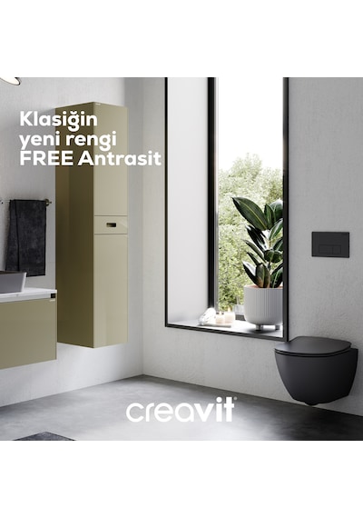 Creavit Free Rim-off Mat Antrasit Renkli Gömme Rezervuar Takım Set
