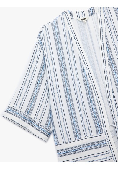 Koton 3/4 Geniş Kol Oversize Kimono Ceket Mavi Çizgili 5sak50012pw Mavi Çizgili Mavi