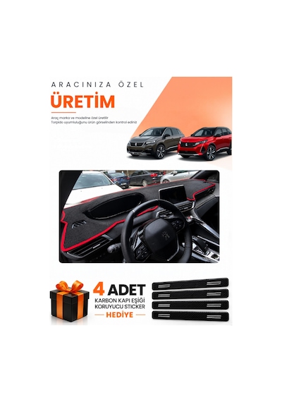 Peugeot 3008 2016-2023 Uyumlu Torpido Koruma Örtüsü Oto Kılıfı - Siyah Kırmızı